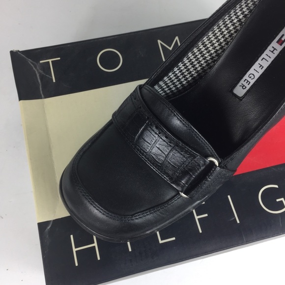 Tommy Hilfiger Fabulous Black Crocodile Stack Heel - Picture 3 of 5